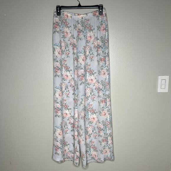 WAYF Blue Floral Wide Leg Pull On Pant Sz Small Pockets Cottage Travel Boho USA - Picture 2 of 10